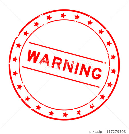 Grunge red warning word round rubber seal stamp on white background 117279508