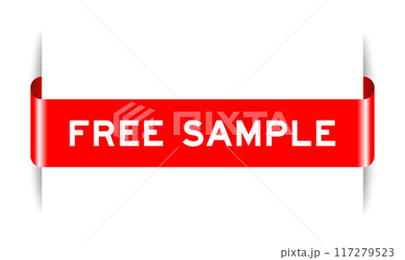 Red color inserted label banner with word free sample on white background Red color inserted label banner with word free sample on white background 117279523