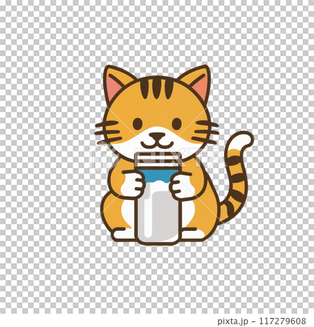 a cat holding a milk bottle a cat holding a milk bottle 117279608