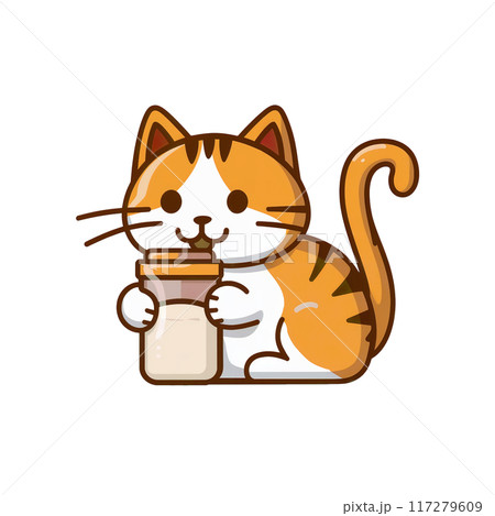a cat holding a milk bottle 117279609