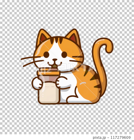 a cat holding a milk bottle 117279609