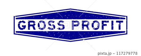 Grunge blue gross profit word hexagon rubber seal stamp on white background 117279778