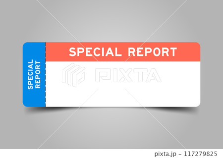 Blue and orange color ticket with word special report and white copy space Blue and orange color ticket with word special report and white copy space 117279825
