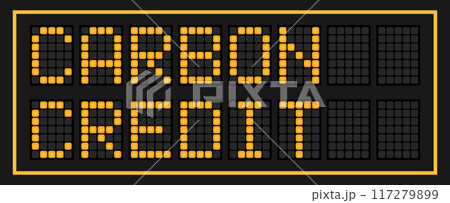 Orange color led banner in word carbon credit on black background Orange color led banner in word carbon credit on black background 117279899