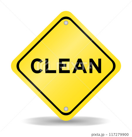 Yellow color transportation sign with word clean on white background 117279900