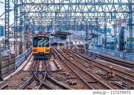 日本の川崎都市景観 不快指数86…二子玉川側から電車などを望む… 日本の川崎都市景観 不快指数86…二子玉川側から電車などを望む… 117279975