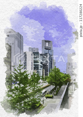 水彩画風 梅田 JR大阪駅 百貨店口 御堂筋 大阪府大阪市 水彩画風 梅田 JR大阪駅 百貨店口 御堂筋 大阪府大阪市 117280224