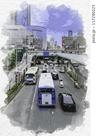 水彩画風 梅田 JR大阪駅 百貨店口 御堂筋 大阪府大阪市 水彩画風 梅田 JR大阪駅 百貨店口 御堂筋 大阪府大阪市 117280225