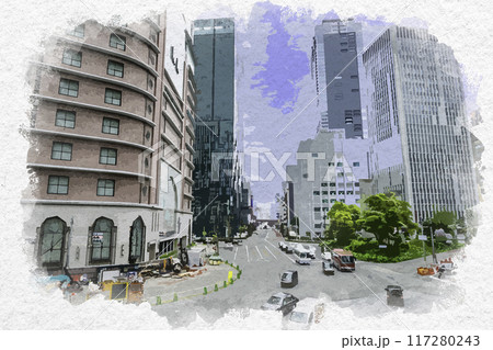水彩画風　梅田　JR大阪駅　百貨店口　扇町通　大阪府大阪市 117280243