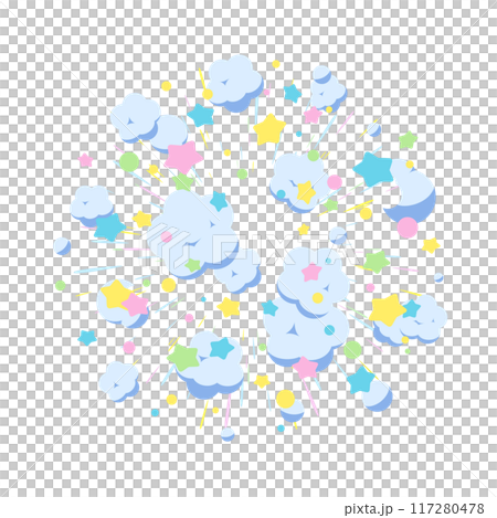 可愛的爆炸效果素材,煙霧和星星蔓延 可愛的爆炸效果素材,煙霧和星星蔓延 117280478