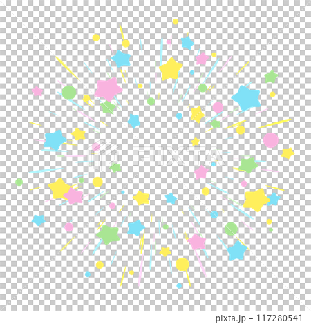 爆発の光と星が広がるエフェクトのイラスト 117280541