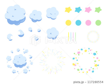 煙と星が広がるかわいい爆発のエフェクト素材セット 117280554