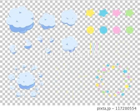 煙と星が広がるかわいい爆発のエフェクト素材セット 117280554