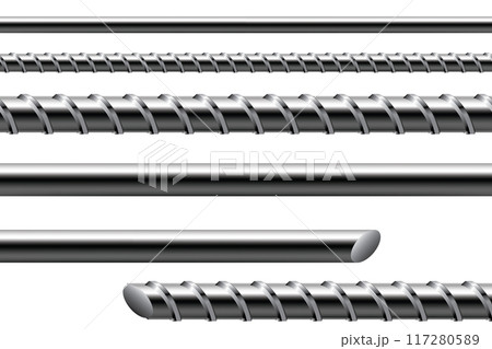 Steel bar, Metal rod isolated on white background. Realistic steel reinforced. 117280589