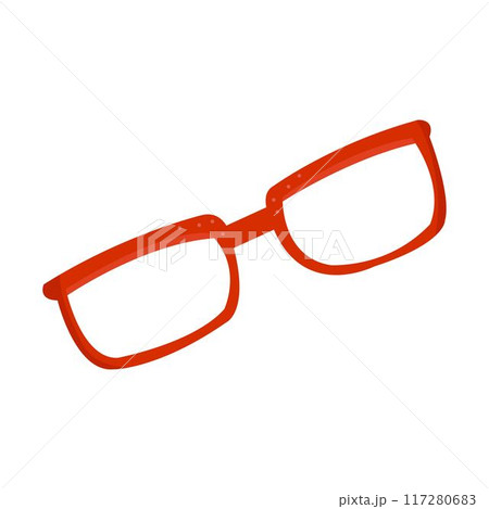 Red eyeglasses standard style doodle flat illustration. Optical design concept. 117280683