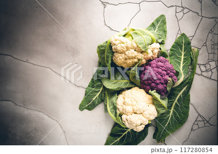 Raw fresh colorful cauliflowers 117280854