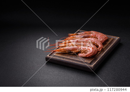 Tiger shrimp or langoustine boiled with spices and salt Tiger shrimp or langoustine boiled with spices and salt 117280944