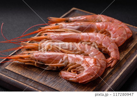 Tiger shrimp or langoustine boiled with spices and salt Tiger shrimp or langoustine boiled with spices and salt 117280947