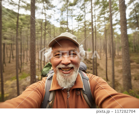 Hiker on a Forest Trail: One Man Adventuring 117282704