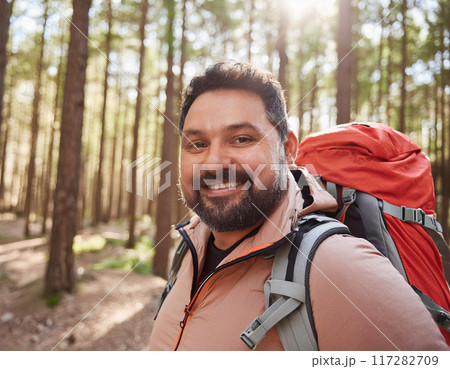 Hiker on a Forest Trail: One Man Adventuring 117282709