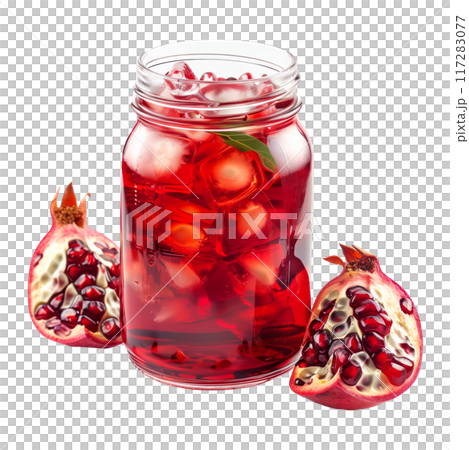 Tall glass of pomegranate juice with fresh seeds isolated on white transparent background Tall glass of pomegranate juice with fresh seeds isolated on white transparent background 117283077