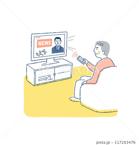 リモコンでテレビのチャンネルを変える男性 117283476