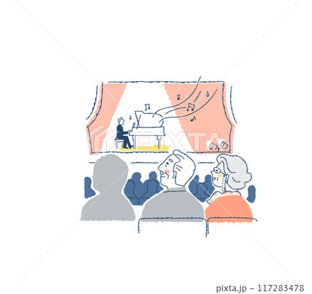 ピアノリサイタルを観劇しているシニア夫婦 117283478