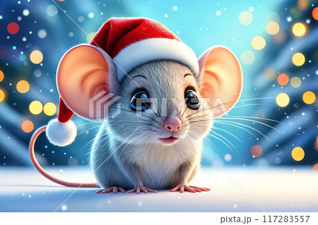 Cute mouse wearing Santa hat. 117283557