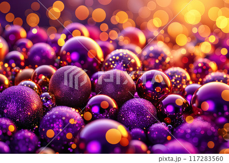 Purple and gold bubbles floating in the air. 117283560