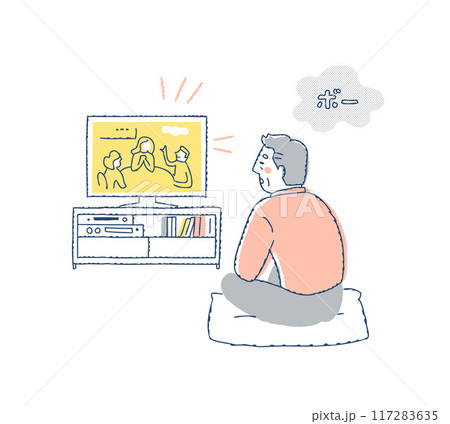 テレビをボーっと見ているシニア男性 117283635