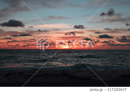 Sunset Sky Over The Sea, Beautiful Cloudscape, Dramatic Landscape 117283637