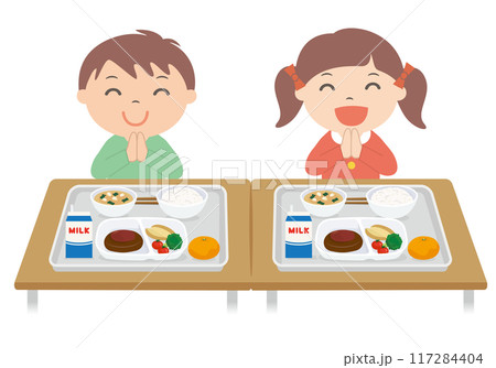 給食を食べる子供たち（小学生） 117284404