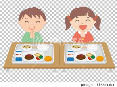 給食を食べる子供たち（小学生） 117284404