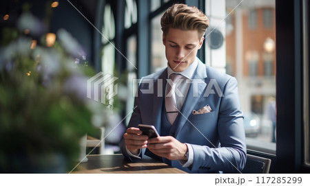 スマートフォンを使用する男性三Generative AI 117285299