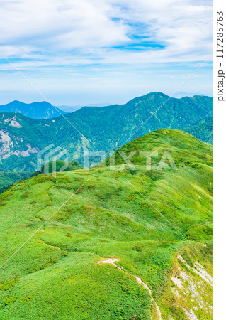 夏の雨飾山登山:山頂から笹平の眺め 夏の雨飾山登山:山頂から笹平の眺め 117285763
