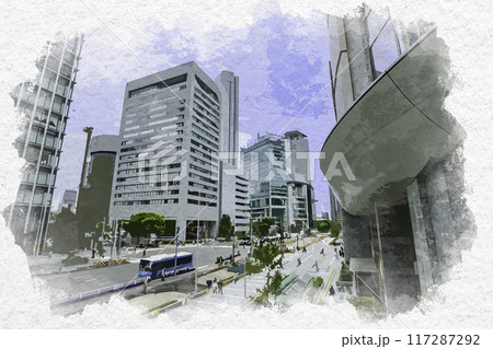 水彩画風　梅田　JR大阪駅　百貨店口　大阪府大阪市 117287292