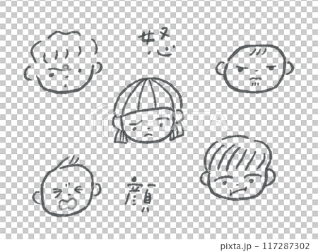 Baby and child line drawing facial expression illustration set (angry face/monochrome) 117287302