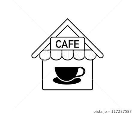 シンプルなカフェの白黒イラスト 117287587