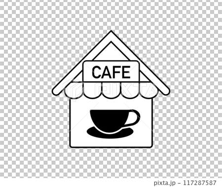 シンプルなカフェの白黒イラスト 117287587