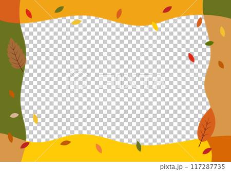 秋の紅葉の落ち葉フレーム背景26の5 117287735