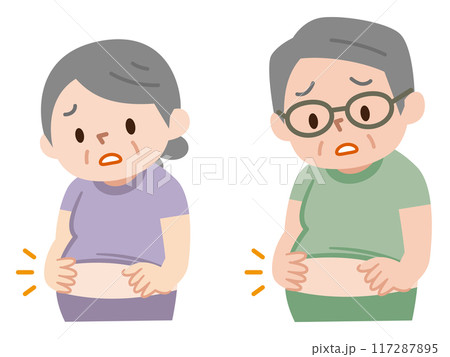 ぽっこりお腹に悩むシニアのイラスト 117287895