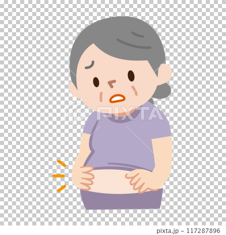 ぽっこりお腹に悩むシニア女性のイラスト ぽっこりお腹に悩むシニア女性のイラスト 117287896