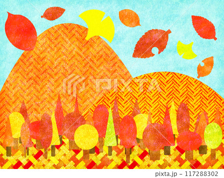 和風文様の紅葉の山の背景 和風文様の紅葉の山の背景 117288302