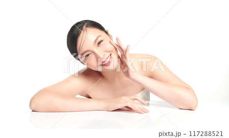 Beautiful young asian woman with clean fresh skin on white background, Face care, Facial treatment, Cosmetology, beauty and spa, Asian women portrait. 117288521