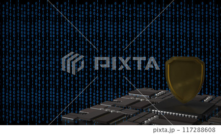 The Gold Shield for protection or security concept 3d rendering. 117288608