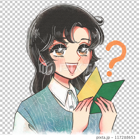Manga illustration of a girl holding a beginner's mark Manga illustration of a girl holding a beginner's mark 117288653