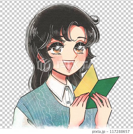 Retro hand-drawn cartoon style, woman with beginner's mark Retro hand-drawn cartoon style, woman with beginner's mark 117288657