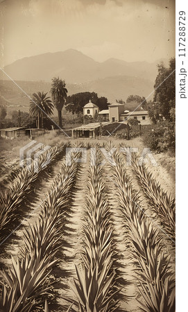 Old photo of Traditional Agave Farming and Tequila Production in Scenic Jalisco Countryside Old photo of Traditional Agave Farming and Tequila Production in Scenic Jalisco Countryside 117288729