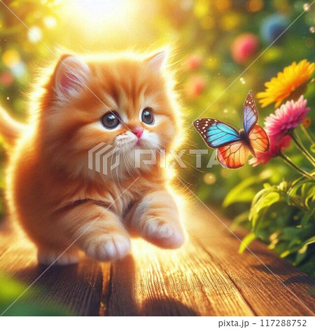子猫と蝶の追いかけっこ 子猫と蝶の追いかけっこ 117288752
