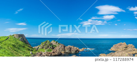 「青森県」青空と葦毛崎展望台　種差海岸 117288974